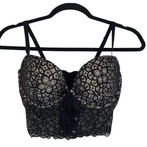 Victoria's Secret Black Lace Sexy Corset Padded Bra.Indie Sleaze Sz 34DD